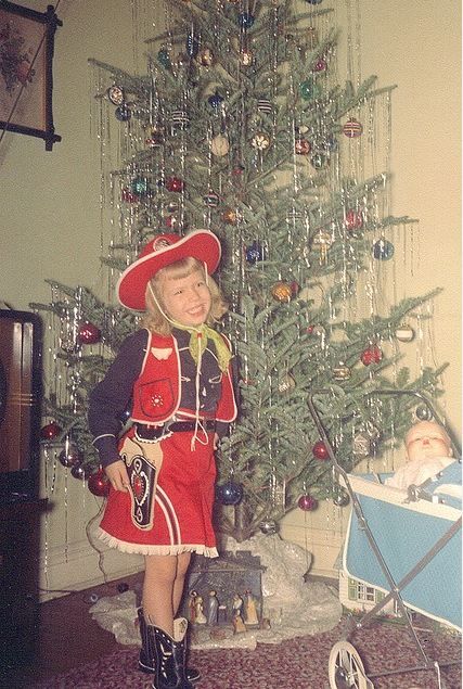 Christmas cowgirl.....my brother and I got cowgirl, cowboy, indian, nurse, army, etc. suits every year! Those boots look just like some I had! Vintage Christmas Photos, Into The West, Cowboy Christmas, Vintage Cowgirl, Old Fashioned Christmas, Christmas Memory, Christmas Past, Cowgirl Outfits, Cow Boy