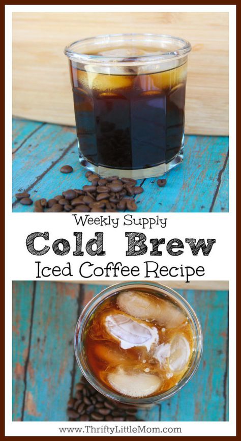 Weekly Supply Cold Brew Iced Coffee Recipe. Super simple recipe for making a whole weeks worth of perfect iced coffee Cold Brew Iced Coffee Recipe, Coffee Homemade, Brew Iced Coffee, Homemade Iced Coffee, Cold Brew Coffee Recipe, Cold Brew Recipe, Iced Coffee Recipe, Cold Brew Iced Coffee, How To Make Ice Coffee