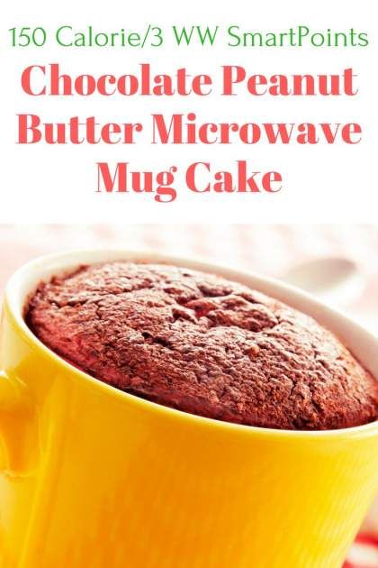 This Microwave Chocolate Peanut Butter Cake is made with natural ingredients and ready in less than 5 minutes for under 150 calories and 3 Weight Watchers Freestyle Smartpoints. | Cake | Weight Watchers | Slender Kitchen | Dessert | Snack | Vegetarian | #slenderkitchen #healthyrecipes #snack #weightwatchers #dessert #vegetarian Pb2 Mug Cake, Weight Watchers Mug Cake Recipes, Ww Mug Cake Microwave, 3 Ingredient Peanut Butter Mug Cake, Healthy Peanut Butter Mug Cake, Weight Watchers Zero Point Chocolate Mug Cake, Chocolate Peanut Butter Protein Mug Cake, Weight Watchers Cake, Pb2 Recipes