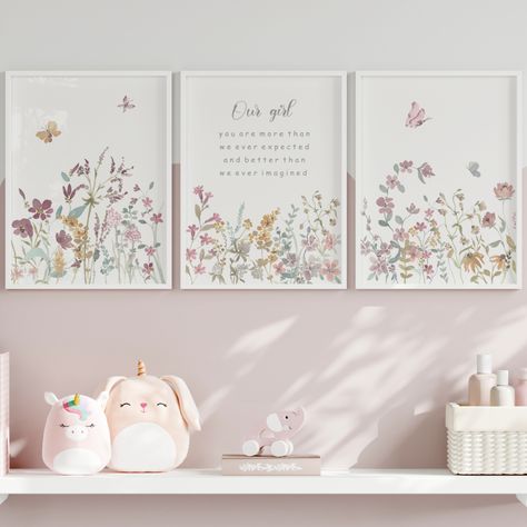 This lovely combination of wildflowers with baby girl quote watercolors would be a beautiful boho accent to your girl's nursery. The illustrations are made in digital files from our original hand-painted Wildflower watercolor paintings. Boho Baby Girl Nursery, Wildflower Wall, Wildflower Watercolor, Girl Quote, Boho Baby Girl, Flower Nursery, Baby Girl Nursery