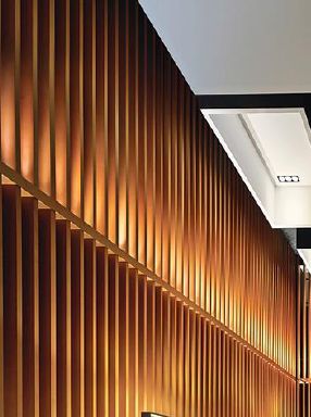 Wood Panel Lighting, Japanese Bar, Wooden Partitions, Home Nyc, Hotel Light, Wood Facade, Hotel Exterior, Timber Slats, Hotel Entrance