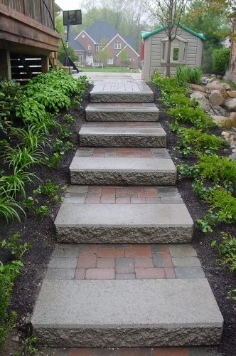 Paver Stairs, Backyard Steps, Beautiful Porches, Paver Steps, Brick Driveway, Brick Steps, Stone Paving, Backyard Walkway, Sloped Yard