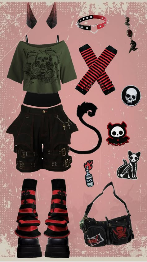 Demoncore outfit Outfit Ideas Alt, Non Binary Outfits, Outfit Shuffles, Goth Outfit Ideas, Punk Style Outfits, Silly Clothes, Alt Clothes, Alt Outfits, Crazy Outfits