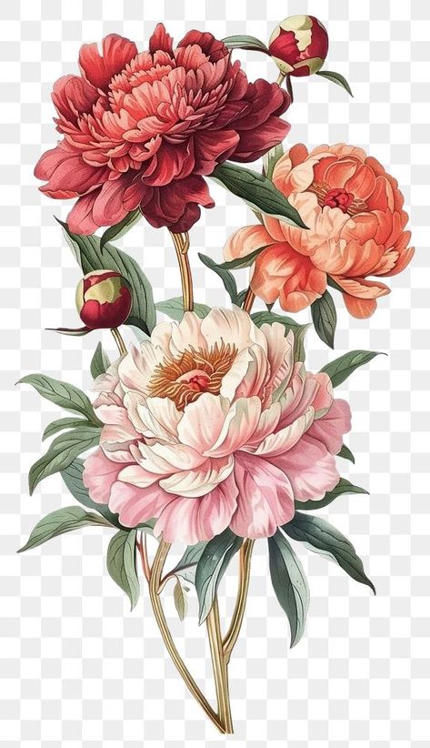 Flowers Frame Background, Patola Design, Peony Botanical, Aesthetic Pngs, Peony Illustration, Pngs Transparent, Botanical Flowers Print, Flower Png Images, Aesthetic Illustration