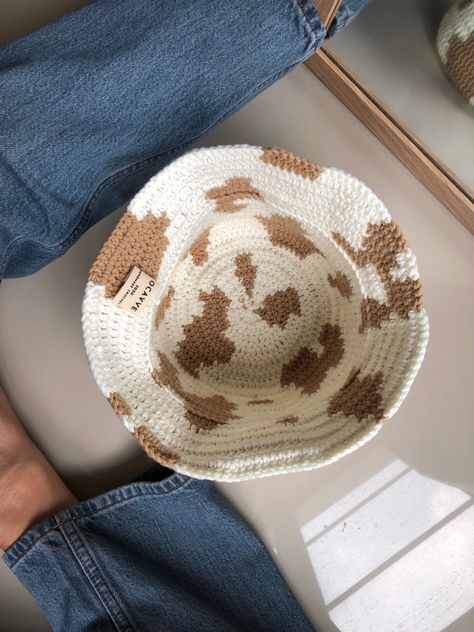 Cow Print Crochet, Crochet Lifestyle, Crochet Bucket Hats, Start Own Business, Crochet Bucket, Crochet Bucket Hat, Crochet Clothing And Accessories, Berets, Bucket Hats