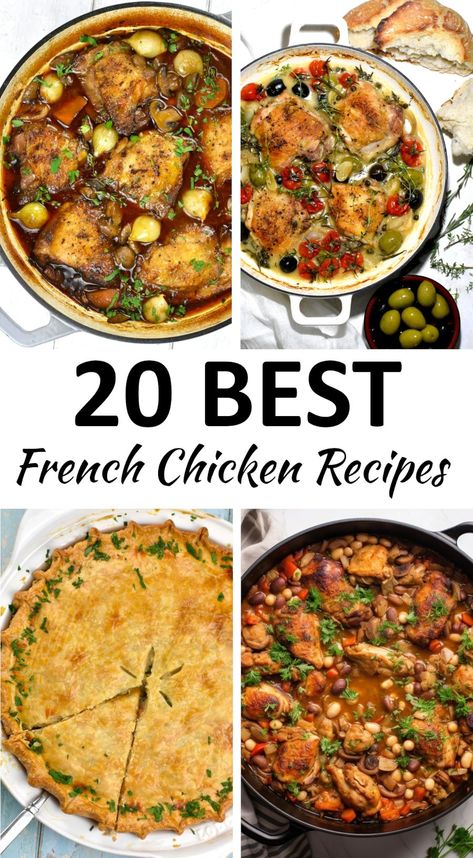 The 20 BEST French Chicken Recipes - GypsyPlate French Style Chicken And Potatoes, French Chicken Recipes Authentic, French Country Recipes, French Crockpot Recipes, French Peasant Food, European Chicken Recipes, French Food Ideas, French Food Recipes Authentic, Chicken French Recipes