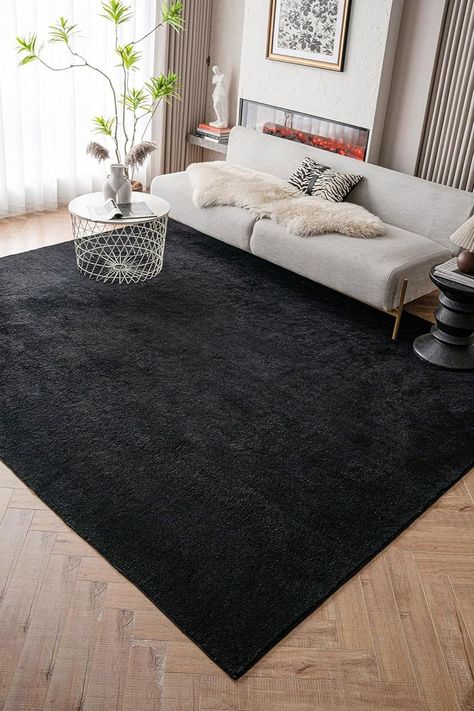 LIVEBOX Black Area Rug for Living Room 6'x9', Large Washbale Rug Fluffy Carpet for Bedroom, Non Slip Kids Rug for Boys Girls Room,Shag Faux Wool Rug for Teen's Dorm Office Home Décor Living Room With Black Rug, Black Rugs In Living Room, Black Area Rug In Living Room, Black Rug Living Room Decor, Mens Living Room Decor, Black Bedroom Rug, Black Living Room Rug, Black Carpet Living Room, Black Rug Living Room