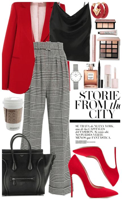 Black White And Red Outfits Classy, Red Shirt Work Outfit, Red Blazer Black Pants Outfit, Red Slacks Work Outfit, Red Blazer Work Outfit, Red Heels Outfit Work, Red Black Outfit Ideas, Red Slacks Outfit, Red Blazer Outfits For Women