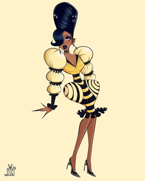 Danny / Elise’s Instagram photo: “Oh honey she’s bee-ded for the gawds honey oh hooooneeeey  keep forgetting to post this lol 🤪  #drag #dragqueen #art #bee #honey…” Bee Inspired Outfit, Bee Outfit Drawing, Bee Fashion Design, Bee Character Design, Bee Inspired Character Design, Honey Bee Queen, Anthro Bee Character, Drag Queen Outfits, Bee Dress