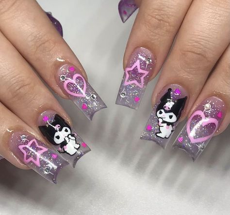 Art To Try, Hello Kitty Nails Art, Pink Tip Nails, Pop Art Nails, Dark Kawaii, Kawaii Nail Art, Hello Nails, Punk Nails, Anime Nails