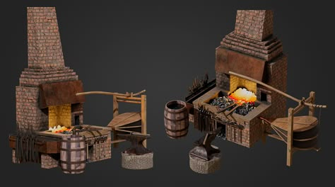 Medieval Armoury & Forge on Behance Medieval Concept Art, Medieval Blacksmith, Blacksmith Workshop, Iron Forge, Miniature Making, Graphic Design Color, Minecraft Forge, Workshop Layout, Props Concept