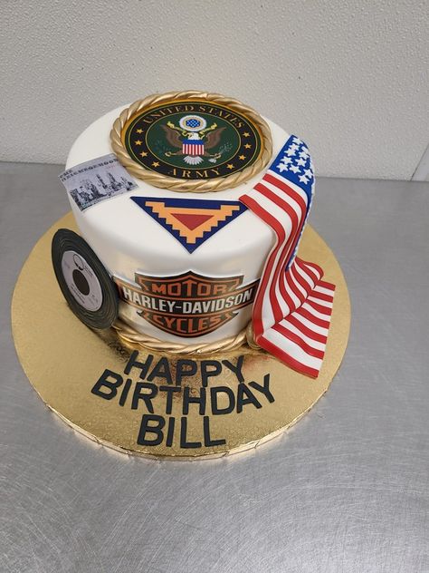 Veteran/harley themed cake Happy Birthday Bill, United States Army, Share Photos, Themed Cakes, Online Photo, Harley Davidson, Photo Sharing, Birthday Cake, Sign Up