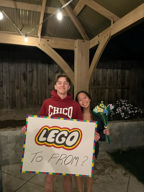 lego promposal!! 🤭 Hoco Proposals Ideas Lego, Bible Verse Promposal, Lego Prom Proposal, Cute Ways To Ask Your Boyfriend To Prom, Simple Prom Posals Ideas, Squishmallow Promposal, Mcdonalds Promposal, Promposal Ideas For Boys, Lego To Prom