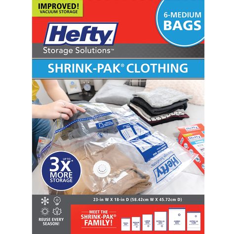 Hefty Shrink-Pak - 6 Medium Vacuum Storage Bags for Storage for Clothes, Pillows, Towels, or Blankets - Space Saver Vacuum Sealer Bags Ideal Under Bed Storage Solutions (As an Amazon Associate I earn from qualifying purchases) Comforter Storage, Vacuum Sealer Bags, Vacuum Storage, Vacuum Storage Bags, Vacuum Sealer, Vacuum Bags, Vacuum Suction, Space Saving Solutions, Ceiling Fan In Kitchen