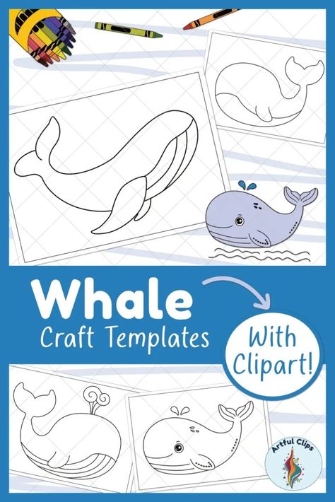 Whale Craft Template Set: Printable Black and White Outlines Whale Template, Insects Kindergarten, Whale Craft, Bee Template, Kindergarten Craft Activities, Snail And The Whale, Whale Crafts, Octopus Crafts, Cartoon Whale