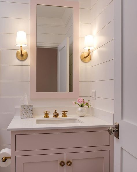 Cailíní Coastal | Think pink 💕 we love this chic pink coastal bathroom in our Founder’s home featuring our NEW Curves No 1 Sconce. Head to our stories to… | Instagram Coastal Bathroom Lighting, Mermaid Tile, Marble Shower Tile, Pink Vanity, Coastal Bathroom, Coastal Bathrooms, Chic Bathrooms, Girls Bathroom, Pink Bathroom