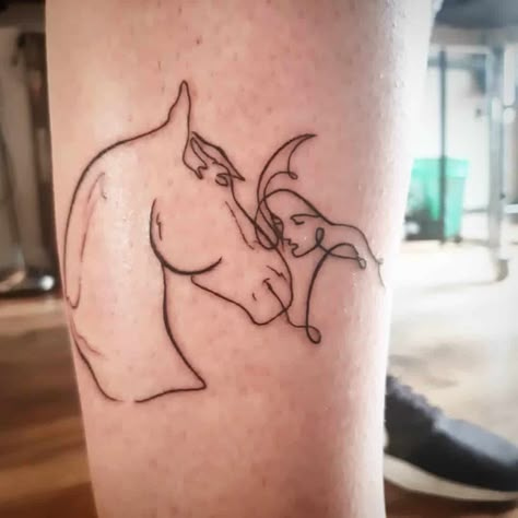 Girl & Horse Tattoo Black Ink Horse And Rider Tattoo, Horse And Woman Tattoo, Horse Tattoo Arm, Horse Remembrance Tattoo, Small Horse Tattoos For Women, Memorial Horse Tattoo, Horse Tattoos For Women, Horse Memorial Tattoo, Equestrian Tattoo