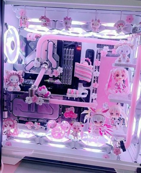 Aesthetic Baby Room, Pc Aesthetic, Pc Games Setup, Kawaii Room Ideas, Pink Everything, Gaming Desk Setup, Tech Clothing, Kawaii Bedroom, Aesthetic Baby