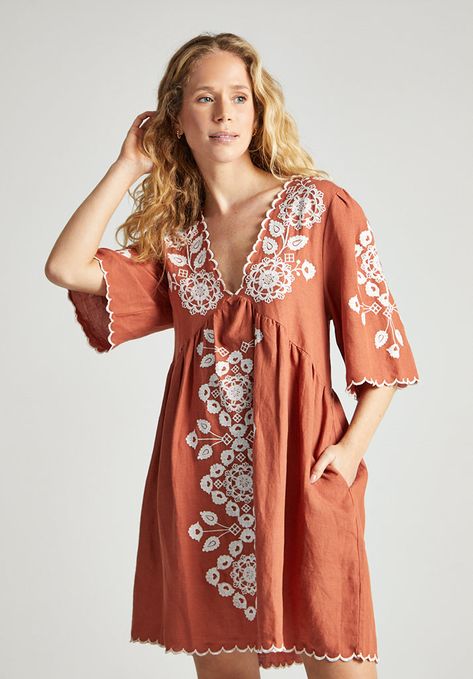 With its easy fit & intricate design this Arabella embroidered mini dress is the perfect dress for a garden soiree. Pair it with your favourite sandals. Ss25 Trends, Ladies Frock Design, Embroidery Maxi Dress, Garden Soiree, Embroidered Linen Dress, Boho Dress Short, Rustic Dresses, Beautiful Mini Dresses, Cotton Short Dresses