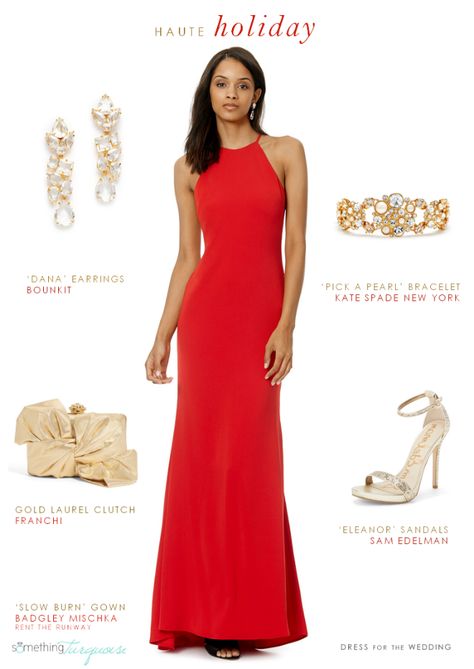 Bright red holiday gala dress | As seen on Something Turquoise, Styled by Dress for the Wedding Red Holiday Maxi Dress For Prom, Red Sequin Holiday Evening Dress, Red Sleeveless Holiday Maxi Dress, Turquoise Jewelry Red Dress, Red Holiday Gown For Dress-up, Red Dress Accessories Jewelry, Holiday Gala Dress, Red Dress Accessories, Jewelry Formal