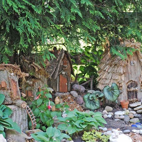 Hut Village Fairy Garden Garden Huts, Magical Fairies, Fairy Garden Containers, Backyard Garden Layout, Fairy Village, Fairy Garden Designs, Fairy Home, Faeries Gardens, Fairy Garden Supplies