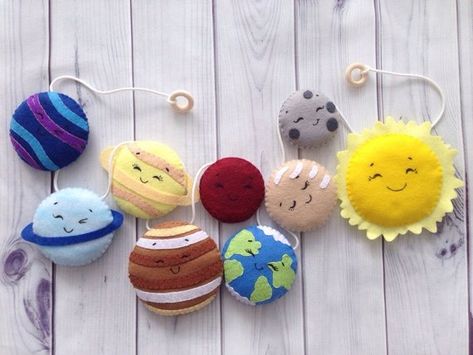 Space Felt Garland, Planets Wall Decor, Solar System Garland, Felt Planets Garland, Planets Banner, Felt Planets, Planet Pillow, Space Felt, Mercury Venus Earth Mars, Planets Mercury, Mobile Ideas, 8 Planets, Quilt Book, Space Themed Nursery