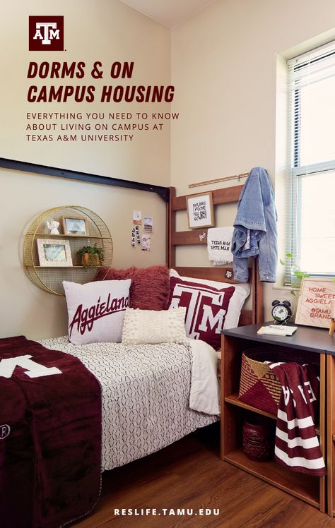 A&m Dorm Room Texas, Texas A M Dorm, Texas A&m Dorm Room, Dorm Life Hacks, Boys Dorm Room Ideas, Maroon Room, University Branding, Dorm Planning, Dorm List