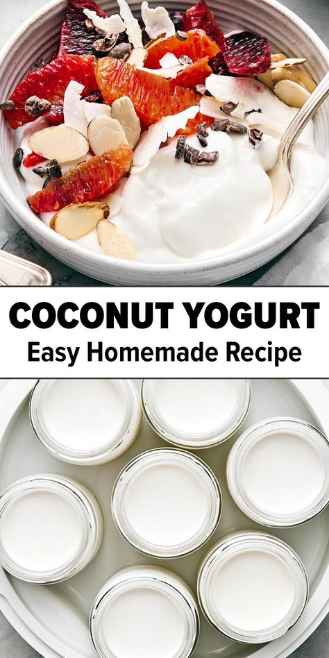 Homemade coconut yogurt recipe. Coconut Cream Yogurt Recipe, How To Make Coconut Yogurt, Homemade Oui Yogurt, Oui Yogurt Recipes, How To Make Coconut Yogurt At Home, Coconut Greek Yogurt Recipe, Non Dairy Yogurt Recipe, Making Yogurt Homemade, Coconut Yogurt Bowl