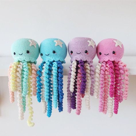 Preemie Octopus, Preemie Crochet, Octopus Crochet Pattern, Crocheted Jellyfish, Crochet Octopus, Haken Baby, Crochet Hat, Sea Animals, Crochet Dolls