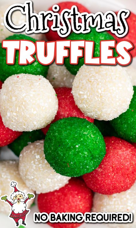 These adorable Easy Christmas Truffles (just 3-ingredients) are the ultimate sweet and festive treat! With only about 5 minutes of prep time, you can whip up a batch of this delicious bite-sized dessert without ever having to turn on the oven! White Cake Mix Truffles, Sandies Recipe, Truffle Recipe Christmas, No Bake Truffles, Christmas Cookies Recipes, Easy Truffles, Christmas Truffles, Homemade Truffles, Dessert Truffles