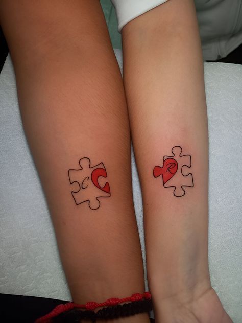 Matching Heart Tattoos, Jigsaw Tattoo, Partner Tattoos, Puzzle Piece Tattoo, Maching Tattoos, Puzzle Tattoos, Wife Tattoo, Couple Matching Tattoo, Cute Couple Tattoos