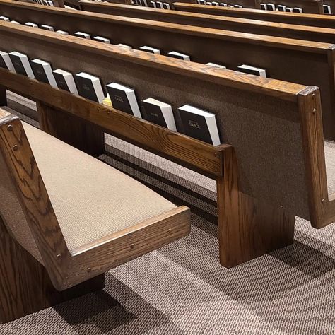 We Refinished and reupholstered 232 and installed 17 new pews. Ecumenical Chapel, Modern Church Interior, Drawing House Plans, Church Building Design, Church Pews, Church Furniture, Modern Church, Church Pew, Church Stage Design