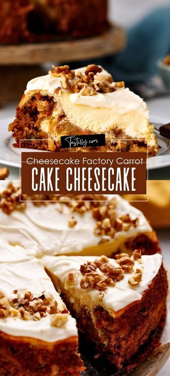 Quick & Easy Cheesecake Factory Carrot Cake Cheesecake – Tastilly Cheesecake Factory Strawberry Cheesecake, Cheesecake Factory Copycat Recipes, Cheesecake Factory Carrot Cake, Fun Cheesecake Recipes, Carrot Cake Cheesecake Recipe, Carrot Cheesecake, Cheesecake Cake Recipes, Apple Pie Recipe Homemade, Cheesecake Factory Recipes