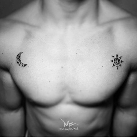 Luna Tattoo, Private Tattoos, Small Chest Tattoos, Minimal Tattoo Design, Cool Chest Tattoos, Chest Tattoos, Back Tattoos For Guys, Chest Tattoo Men, Arm Band Tattoo