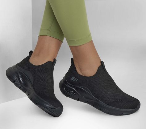 Arch Fit - New Beauty | SKECHERS Black Skechers, Vegan Design, Wide Shoes, 2 Inch Heels, Skechers Women, Shopping Hacks, Arch Support, All Black Sneakers, Slip On Shoes