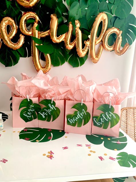 Palm Party Decorations, Tropical Bachelorette Gift Bags, Pink Tropical Party Decorations, Palm Tree Bachelorette Theme, Tropical Theme Party Favors, Beach Bachelorette Party Gift Bags, Botanical Bachelorette Party, Shake Your Palm Palms Bachelorette, Safari Bachelorette Party Jungle Theme