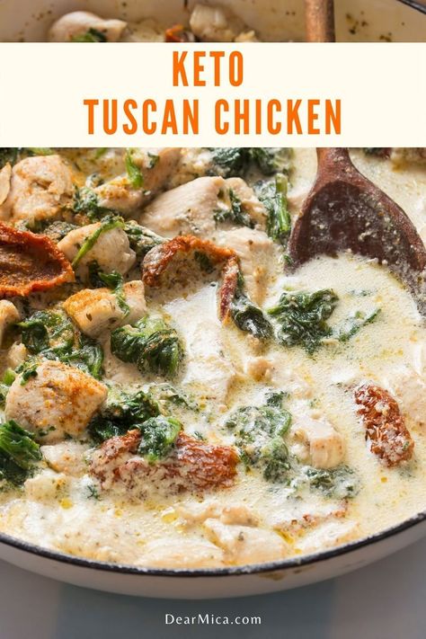 This keto Tuscan chicken recipe is a delicious and easy dish to make. This one-pan dish is easy to put together and works well for meal prep. Keto Tuscan Chicken, Low Carb Chicken Breast Recipes, Chicken Spinach Recipes, Low Carb Curry, Tuscan Chicken Recipe, Low Fat Chicken Recipes, Dinner Recipes For Beginners, Mediterranean Chicken Recipes, Creamy Tuscan Chicken