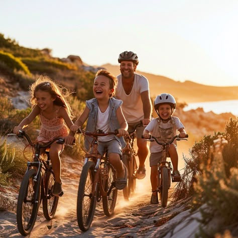 Free Family Bike Ride Image | Download at StockCake Family Bike Ride, Family Biking, Family Reference, Family Vision Board, Family Vision, Family Bike, Vision 2025, Sunset Time, Bicycle Riding