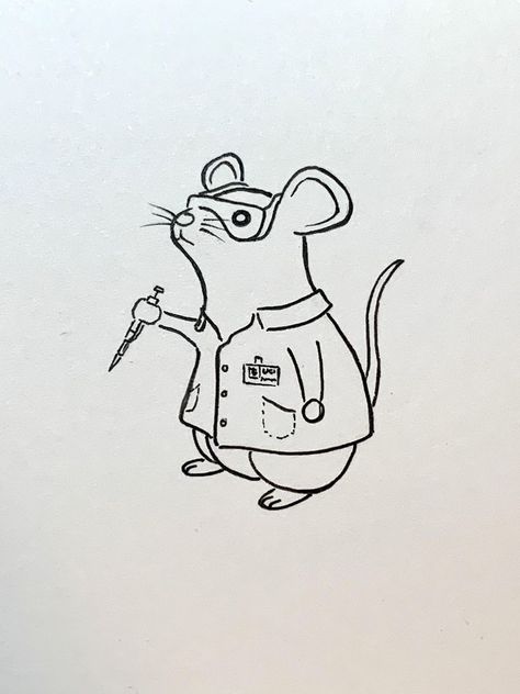 Lab Mouse Tattoo, Lab Rat Tattoo, Laboratory Tattoo Ideas, Chimestry Art, Laboratory Tattoo, Cute Rat Tattoo, Rat Doodle, Cute Rat Drawings, Lab Drawing