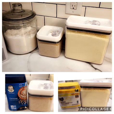 Formula Storage Ideas, Formula Station Kitchen, Baby Formula Counter Storage, Baby Formula Station In Kitchen, Reusing Formula Containers, Formula Milk Storage, Air Tight Food Storage Containers, Baby Formula Storage, Formula Storage