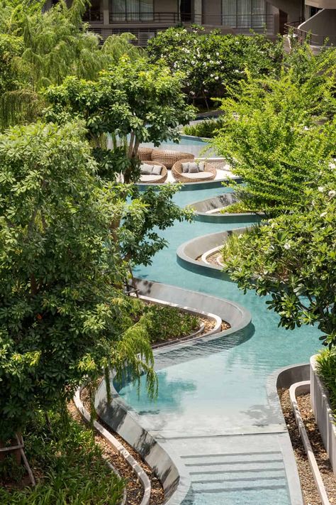 Baan San Ngam – Shma Company Limited Fiji Resort, Pool Landscape Design, Resort Design, Resort Pools, Farm Stay, Swimming Pool Designs, Garden Landscape Design, Pool Cover, Garden Pool