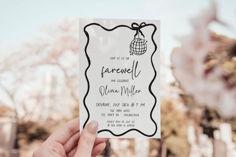 Farewell Party Invitation Template, Modern Going Away Party, bow, scribble border, editable colors AA045 Farewell Theme, Farewell Party Invitations, Farewell Party, Farewell Parties, Bow Wedding, Wedding Bows, Invite Template, Party Invite Template, Party Invite