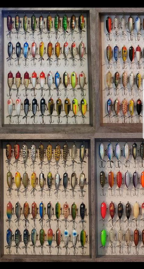 Bass Hunter Boats, Fishing Tackle Room, Fishing Lures Display, Fishing Gear Organization, Hook Ideas, Fishing Hook Knots, Antique Fishing Lures, Custom Lures, Fishing Storage