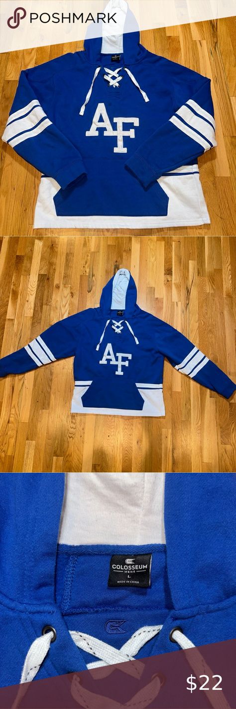 Air Force Blue Hoodie Colosseum Large.  Great Pre-owned Condition Air Force Blue, Blue Hoodie, Camping Trip, Look Stylish, Formal Occasion, Piece Of Clothing, Pullover Styling, Air Force, To Look