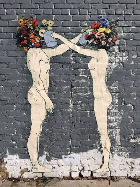 Help eachother grow instead of destroying each other. Art Beat, A Brick Wall, Amazing Street Art, Wow Art, Street Art Graffiti, Drawing Tutorials, Pics Art, Drawing Tips, Public Art