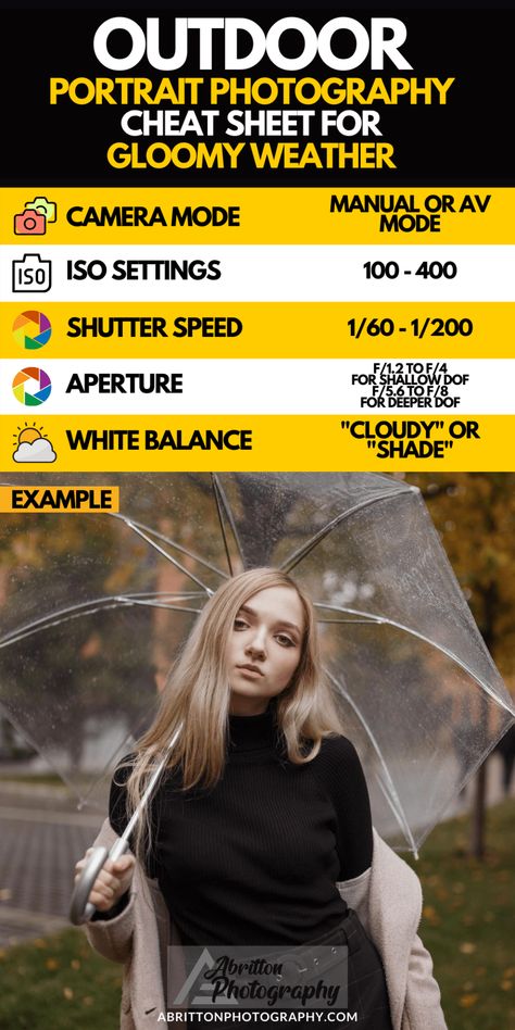 Portrait Cheat Sheet, Nikon Camera Settings, Canon Portrait Settings, Burn Bay Leaves, Dslr Settings For Outdoor Portraits, Cloudy Photography, Photoshoot Ideas Beginner, Camera Settings Cheat Sheet, Nikon D850 Cheat Sheet