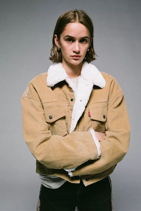 Women's Coats+ Jackets: Denim, Sherpa, Corduroy, + Leather | Urban Outfitters Trucker Jacket Outfit, Sherpa Jacket Outfit, Corduroy Trucker Jacket, Corduroy Sherpa Jacket, Mini Frock, Sherpa Trucker Jacket, Jackets Denim, Fall Capsule Wardrobe, Jacket Outfit