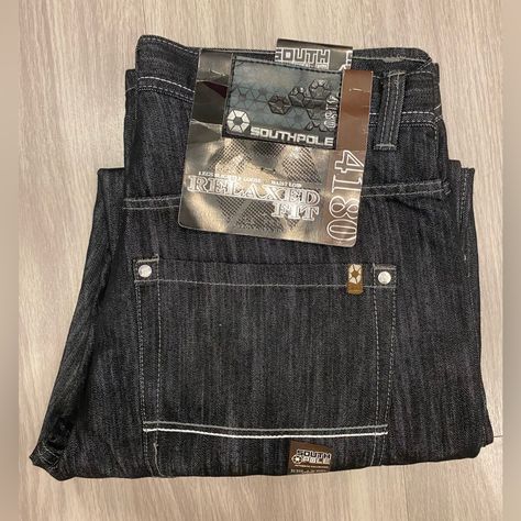 Vintage Southpole 4180 Jeans Mens Black Dark Wash Wide Baggy Hip Hop 38x34 Nwt! Southpole Jeans Outfit, Dark Washed Jeans Outfit, Wash Jeans Outfit, South Pole Jeans, Sean John Jeans, 80s Clothes, Vintage Jeans Mens, Underground Clothing, Jeans Outfit Men