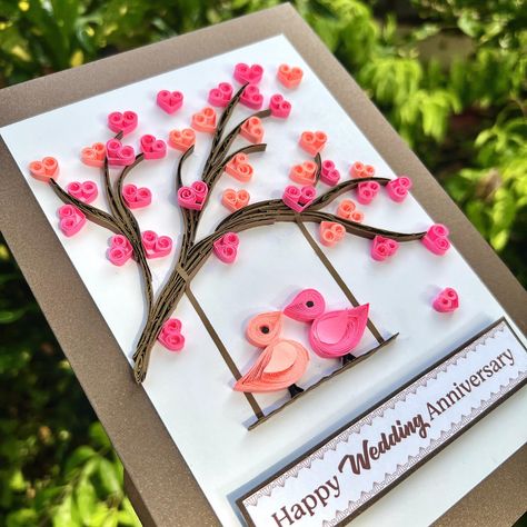 Anniversary Cards Handmade, Paper Quilling Designs, Quilling Cards, Gift Labels, Wedding Anniversary Cards, Quilling Designs, Handmade Greetings, Paper Quilling, Happy Anniversary