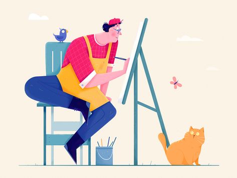 Painter animal bird paint painter draw sketch outdoor hat butterfly kitty kitten cat boy man people website ui web character illustration Painter Drawing Character Design, Web Character, Painter Illustration, Architecture Vector, Empty State, Cat Boy, Outdoor Hat, Draw Sketch, Saint Charles